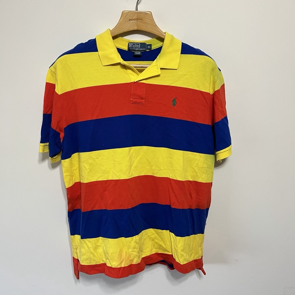 Polo Ralph Lauren Polo Shirt Mens XL Colorblock Slim Fit Prep Y2K Rugby